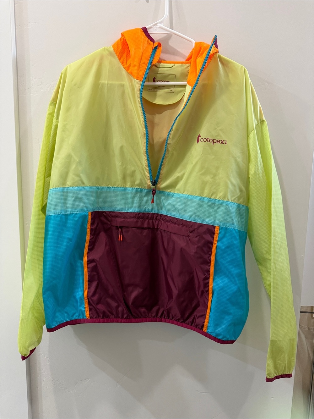 cotopaxi Kids' Neon Colorblock Rain Pullover – Lime, Teal & Burgundy